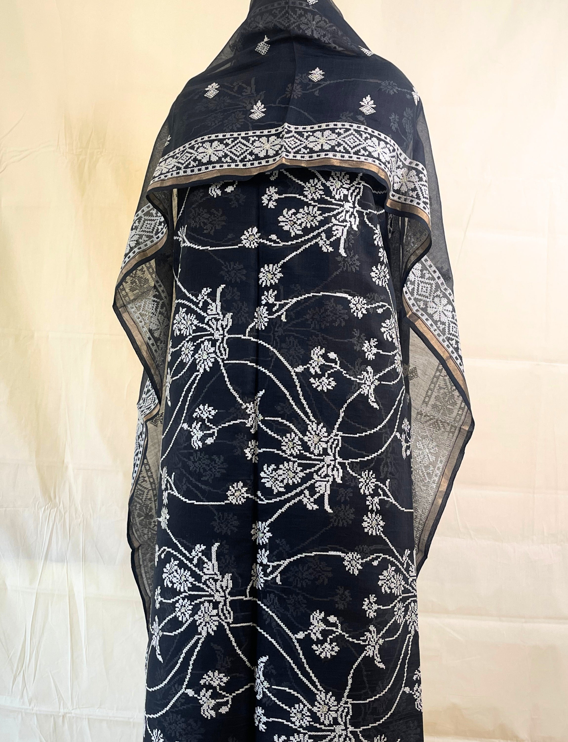 Black Embroidered Chanderi Silk